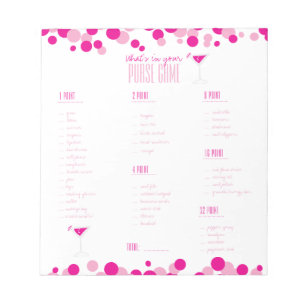 Martini What's in Your Purse Bridal Game Notepad