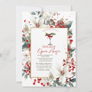 Martini White Poinsettia Holiday Open House Invitation