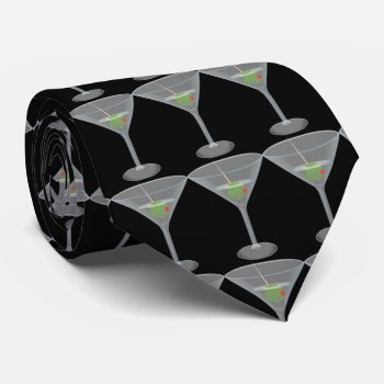 Martini With Olives. Black Background Tie by storechichi at Zazzle