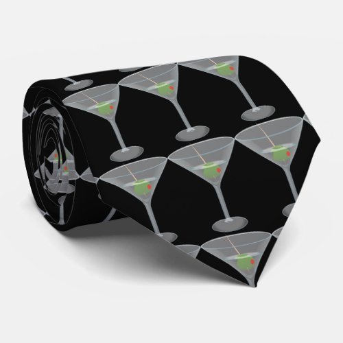 martini with olives black background tie
