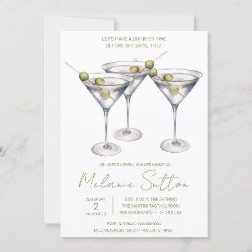 Martini with Olives Cocktail Drink Bridal Shower Invitation