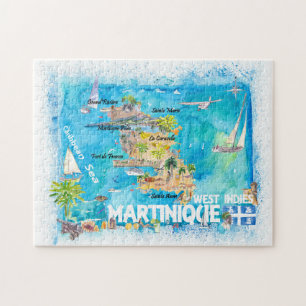 Martinique Antilles Illustrated Caribbean Map Jigsaw Puzzle