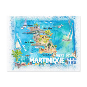 Martinique Antilles Illustrated Caribbean Travel  Postcard