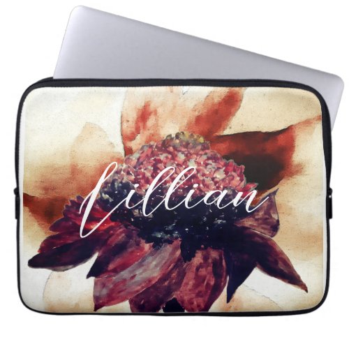 Martinique Carribbean Flower Monogrammed Name Laptop Sleeve