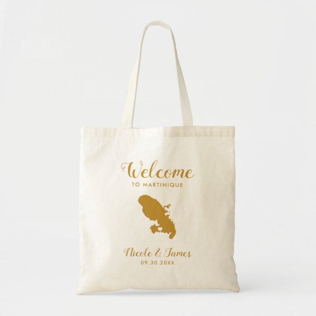 Martinique Destination Wedding Welcome Bag, Gold Tote Bag (Front)