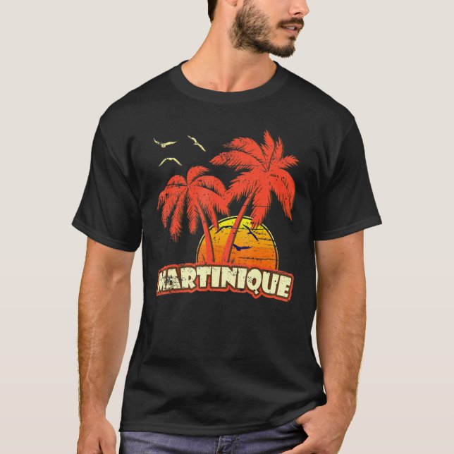 Martinique Summer Palm Trees 80s Beach Sunset T-Shirt (Front)