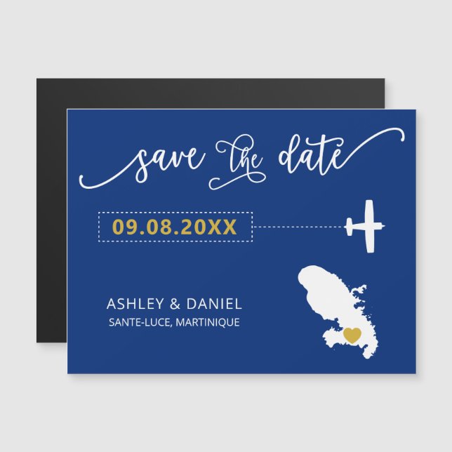 Martinique Wedding Save the Date Card, Map Magnetic Invitation (Front/Back)