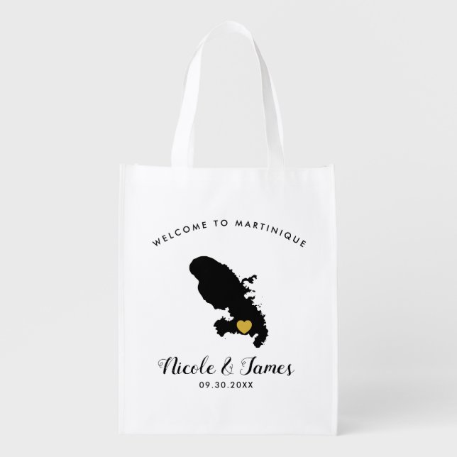 Martinique Wedding Welcome Tote Bag, Gold Heart (Front)
