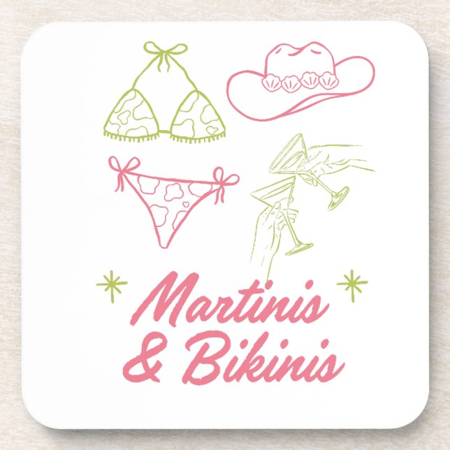 Martinis and Bikinis | Bachelorette Beach Party  Beverage Coaster (Front)