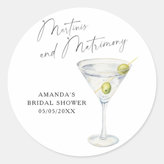 Martinis and Matrimony Bridal shower  Classic Round Sticker (Front)