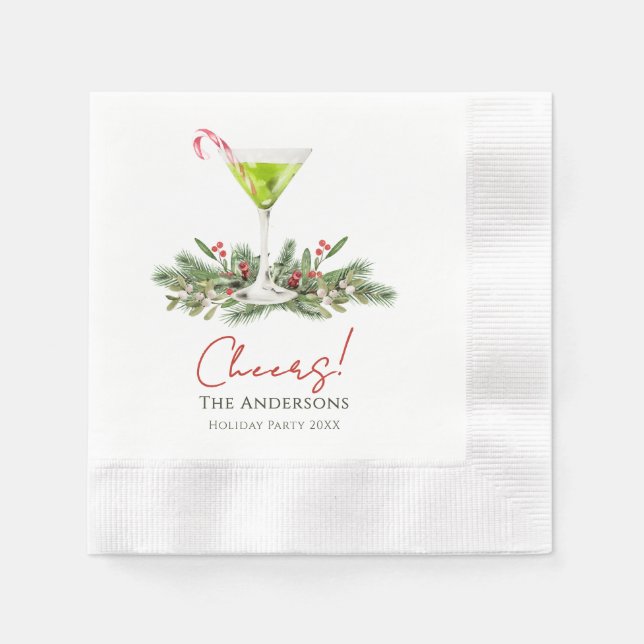 Martinis and Mistletoe Cheers Holiday Party  Napkins (Front)