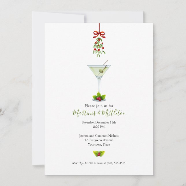 Martinis and Mistletoe Christmas Holiday Party Invitation (Front)