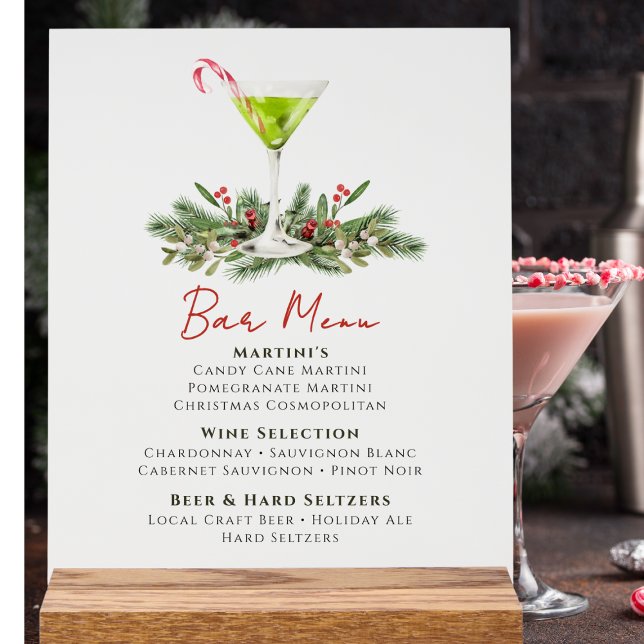 Martinis and Mistletoe Holiday Party Bar Menu Acrylic Sign (Creator Uploaded)