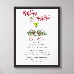 Martinis and Mistletoe Holiday Party Bar Menu Framed Art