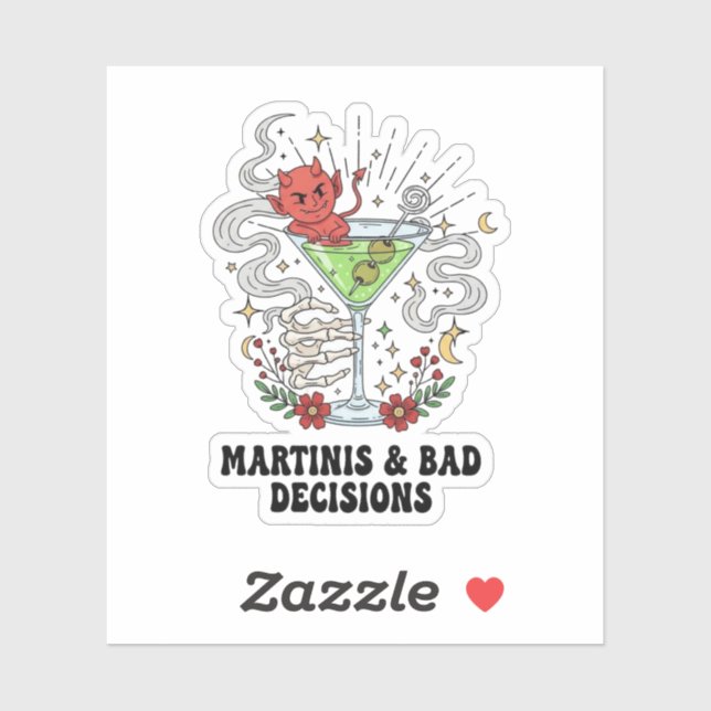 Martinis & Bad Decisions Devil Cocktail Funny  Sticker (Sheet)