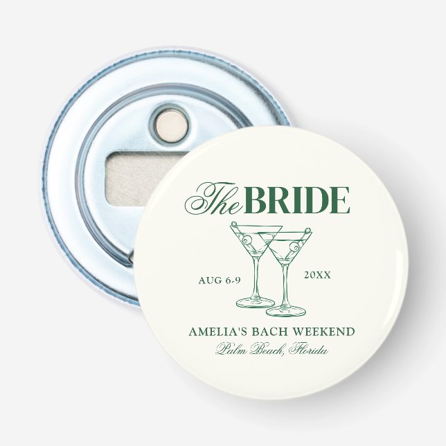 Martinis & Matrimony Bachelorette Bride Bottle Opener (Front)