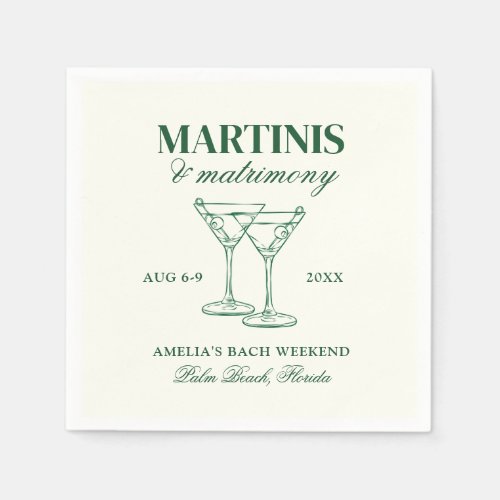 Martinis  Matrimony Bachelorette Weekend Napkins