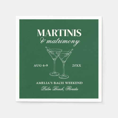 Martinis  Matrimony Bachelorette Weekend Napkins