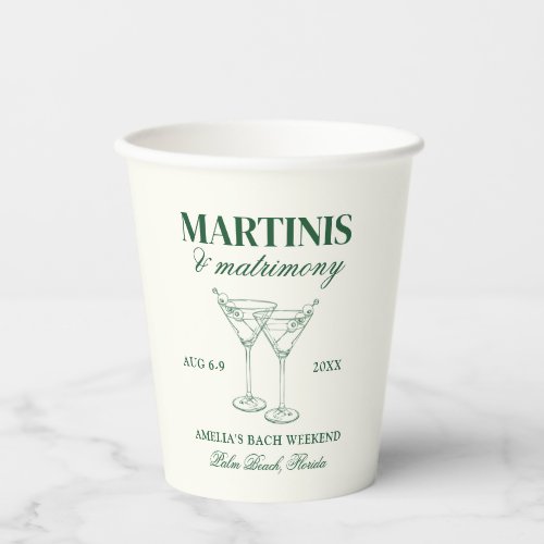Martinis  Matrimony Bachelorette Weekend Paper Cups
