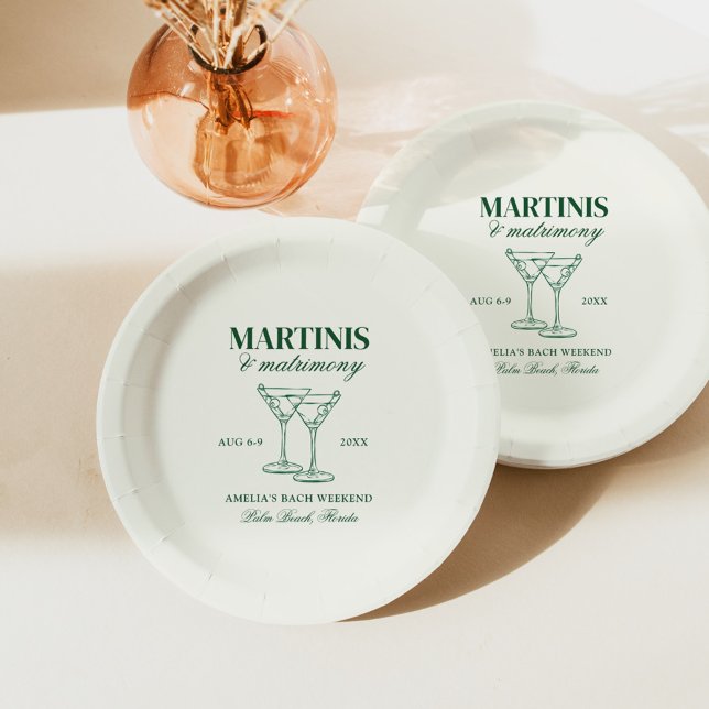 Martinis & Matrimony Bachelorette Weekend Paper Plates (Creator Uploaded)