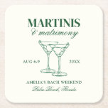 Martinis & Matrimony Bachelorette Weekend Square Paper Coaster<br><div class="desc">This design features trendy bold text with hand drawn cocktails and a green martini theme.</div>