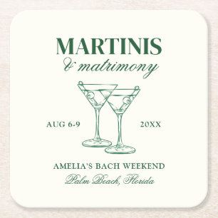 Martinis & Matrimony Bachelorette Weekend Square Paper Coaster