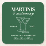 Martinis & Matrimony Bachelorette Weekend Square Paper Coaster<br><div class="desc">This design features trendy bold text with hand drawn cocktails and a green martini theme.</div>
