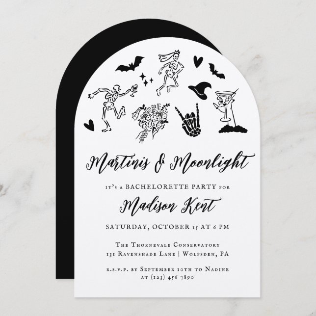 Martinis & Moonlight Spooky Whimsical Bachelorette Invitation (Front/Back)