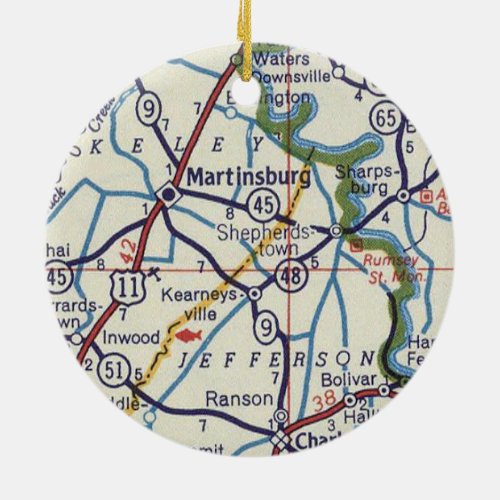 Martinsburg WV Vintage Map Ceramic Ornament