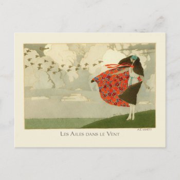 Marty Vintage Art Deco Fashion Wings In The Wind Postcard by lazyrivergreetings at Zazzle
