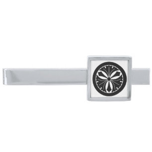 Maru ni Ken Mitsu Ichou Silver Finish Tie Bar