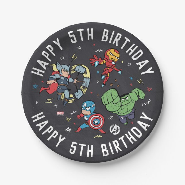 Marvel | Avengers Chalkboard- Birthday Paper Plate (Front)