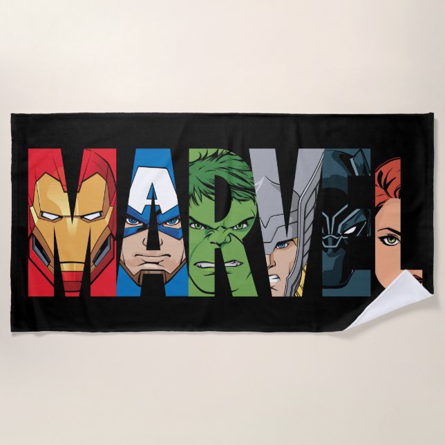 Marvel Avengers Face Letter Logo Beach Towel (Front)