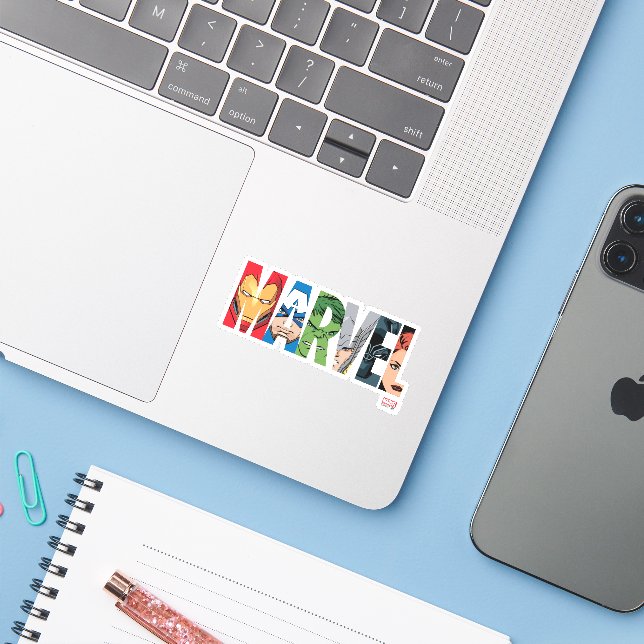 Marvel Avengers Face Letter Logo Sticker (Laptop w/ iPhone)