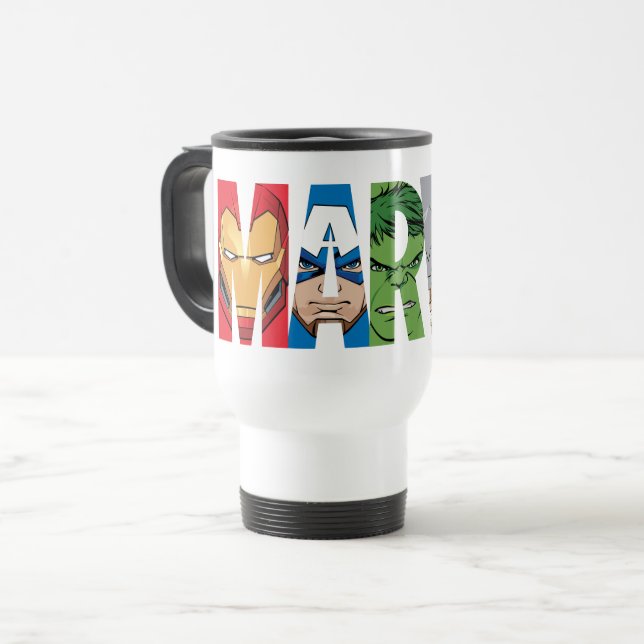 Marvel Avengers Face Letter Logo Travel Mug (Front Left)