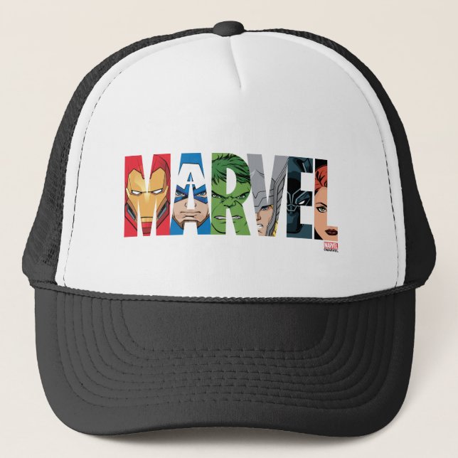 Marvel Avengers Face Letter Logo Trucker Hat (Front)