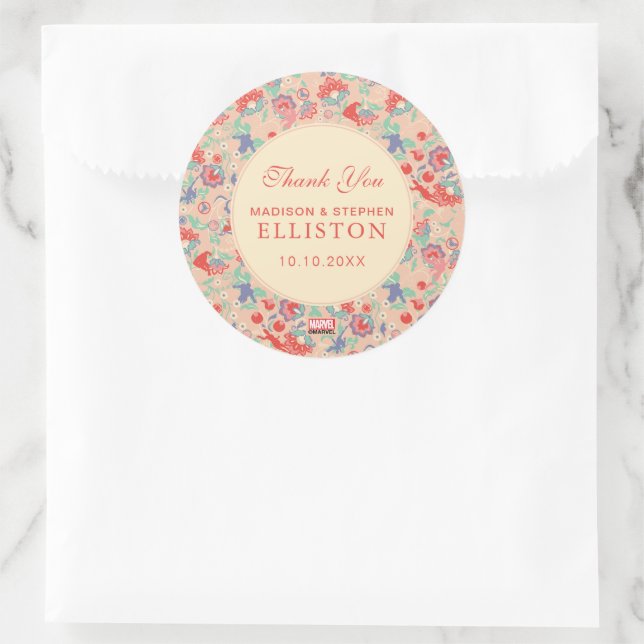 MARVEL Avengers Pink Floral | Wedding Thank You Classic Round Sticker (Bag)