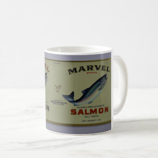 Marvel brand Alaska sockeye salmon label mug