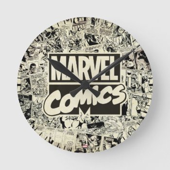 Marvel Comics Pages Pattern Round Clock by marvelclassics at Zazzle