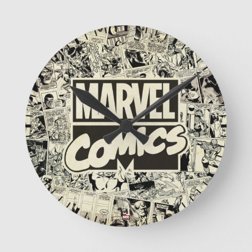 Marvel Comics Pages Pattern Round Clock