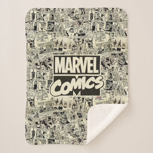 Marvel Comics Pages Pattern Sherpa Blanket (Front)