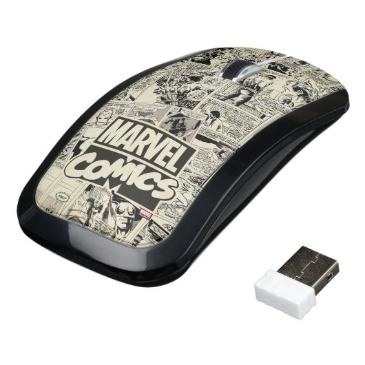 Marvel Comics Pages Pattern Wireless Mouse (Angled)