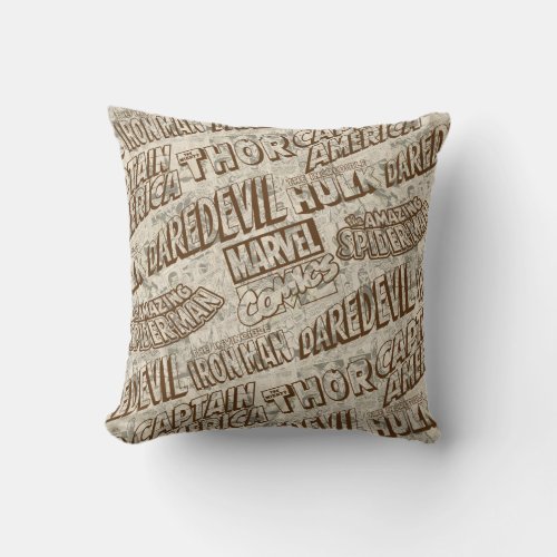 Marvel Comics Sepia Title Pattern Throw Pillow