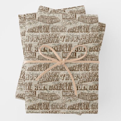 Marvel Comics Sepia Title Pattern Wrapping Paper Sheets