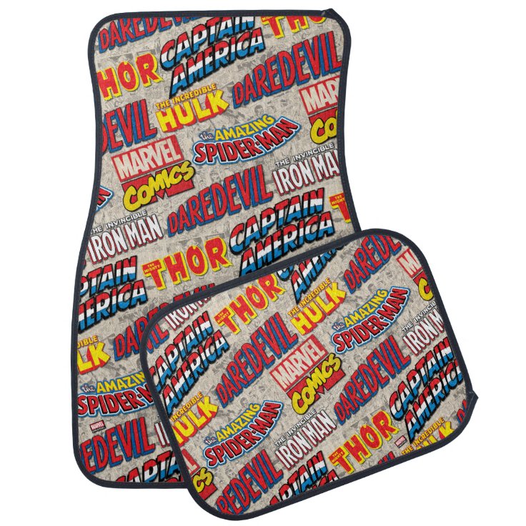 Marvel Comics Titles Pattern Car Floor Mat | Zazzle