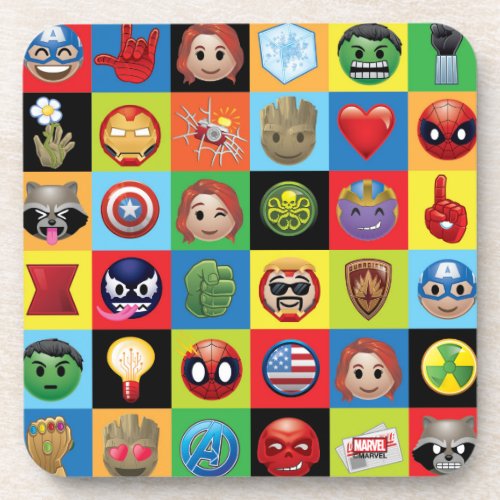 Marvel Emoji Characters Grid Pattern Coaster