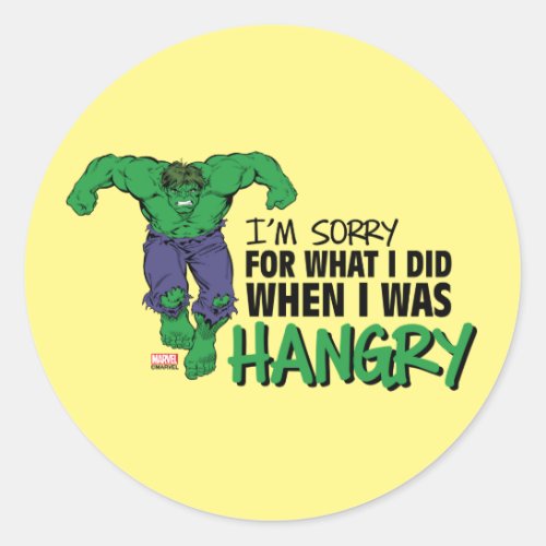 Marvel  Hangry Hulk Sorry Classic Round Sticker