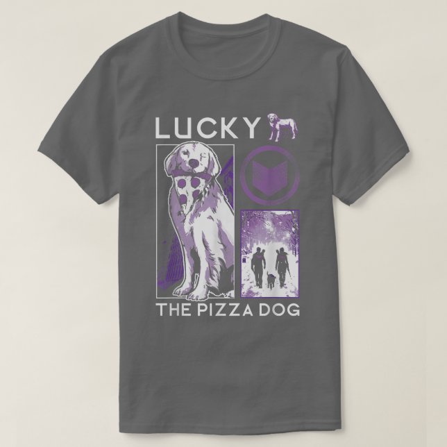 Marvel Hawkeye Lucky The Pizza Dog Purple Collage  T-Shirt (Design Front)