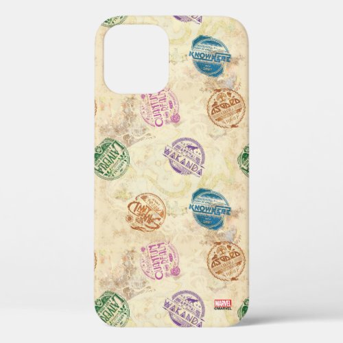 Marvel Hero Lands Passport Stamp Pattern iPhone 12 Case