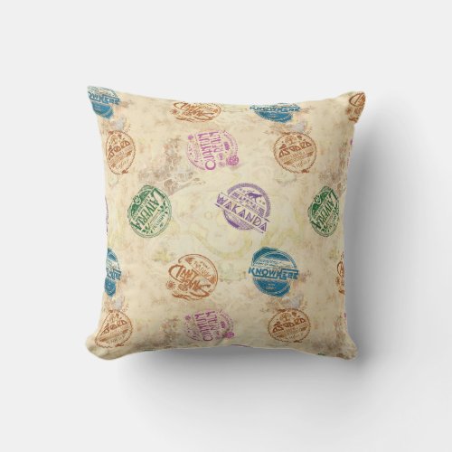 Marvel Hero Lands Passport Stamp Pattern Throw Pillow